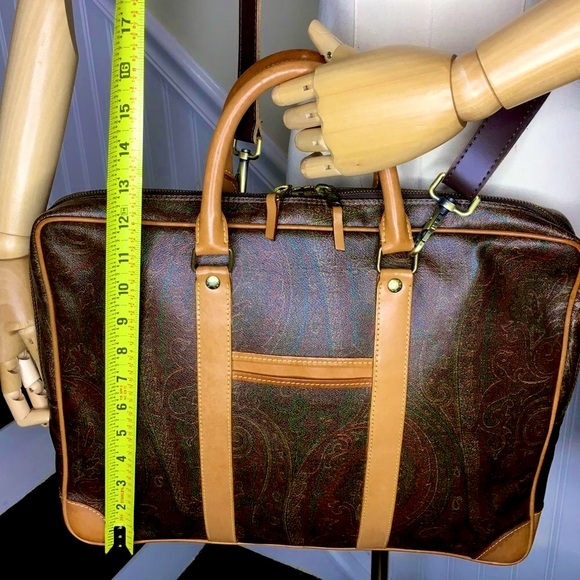 M ETRO MILANO Red Paisley Coated Canvas Vachetta Top Handle Briefcase Laptop Bag - Picture 7 of 17